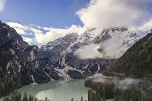 Lago di Braies in the Dolomites, Veneto, Italy, Europe Lago di Braies in the Dolomites, Veneto, Italy, Europe