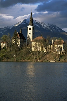 Prints of Lake Bled, Slovenia, Europe Slovenia Prints: Lake Bled Print - A serene Slovenian lake scene