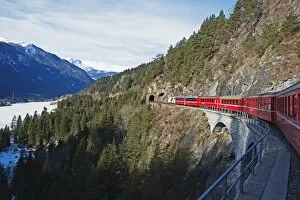 Images Dated 8th March 2013: Landwasser Viaduct, Bernina Express railway line, UNESCO World Heritage Site, Graubunden