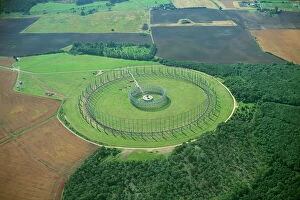 England Gallery: Large circular aerial at RAF Chicksands, a communications centre operated by the U