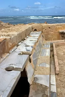 Latrines, Roman site of Sabratha, UNESCO World Heritage Site, Libya, North Africa, Africa