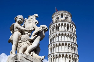 The Leaning Tower of Pisa, campanile or bell tower, Fontana dei Putti, Piazza del Duomo The Leaning Tower of Pisa, campanile or bell tower, Fontana dei Putti, Piazza del Duomo