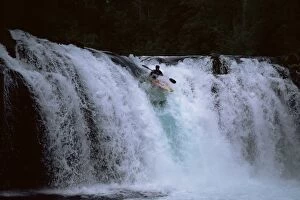 Kayaking Gallery: Leona Falls and kayaker, Neltume, Chile, South American