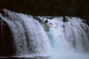 Paddling Gallery: Leona Falls and kayaker, Neltume, Chile, South American