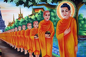 The Life of the Buddha, Siddhartha Gautama, mural showing a visit to Rajagaha City The Life of the Buddha, Siddhartha Gautama, mural showing a visit to Rajagaha City