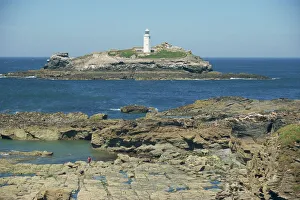 England Landmarks Prints: Lighthouse, Godrevy Point, Cornwall, England, United Kingdom, Europe