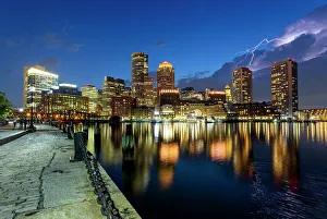 Ominous Gallery: Lightning over Boston Waterfront, Boston, Massachusetts, New England, United States of America