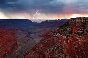 Images Dated 1st September 2011: Lightning strike over Grand Canyon south rim from Cape Royal, north rim, Grand Canyon National Park