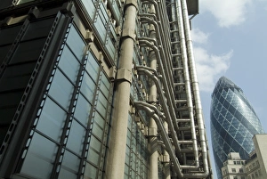 The Lloyds Building and Swiss Re Building (Gherkin), City of London, London The Lloyds Building and Swiss Re Building (Gherkin), City of London, London