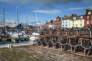 Lobster pots on the Quayside at the Harbour in Arbroath, Angus, Scotland, United Kingdom, Europe