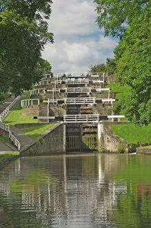 Lock Collection: The five lock ladder on the Liverpool Leeds canal, at Bingley, Yorkshire