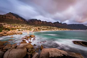 South African Gallery: Long exposure at sunset at Camps Bay with cloud over Table Mountain and the Twelve Apostles