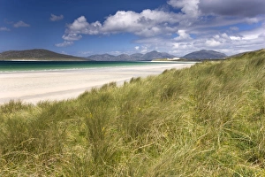 Looking across the machair to the white sand beach of Seilebost at low tide