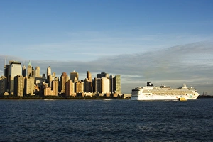 Lower Manhattan skyline and cruise ship across the Hudson River Lower Manhattan skyline and cruise ship across the Hudson River