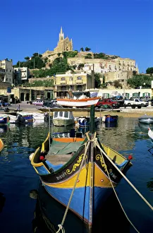 Prints of Luzzu fishing boat, Mgarr harbour, Gozo, Malta, Mediterranean, Europe Malta Prints: Luzzu Fishing Boat Print, Mgarr Harbour, Gozo, Malta