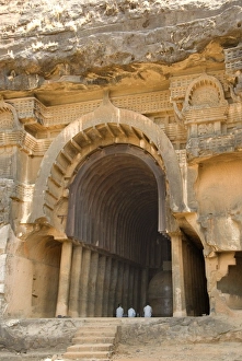 The main open chaitya (temple) in the Bhaja Caves, excavated in basalt, Lonavala, Western Ghats, Maharashtra, India The main open chaitya (temple) in the Bhaja Caves, excavated in basalt, Lonavala, Western Ghats, Maharashtra, India