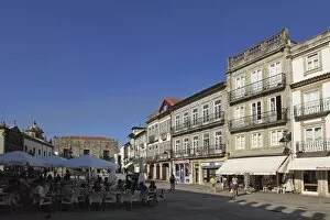 The main square (Praca da Republica), with street cafes and azulejo clad buildings