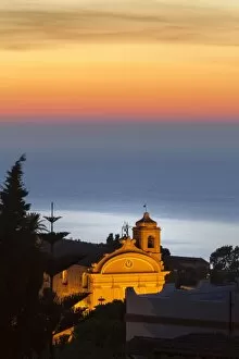 Images Dated 15th June 2009: Malfa, church at dusk with sea behind, Sicily, Italy, Mediterranean, Europe