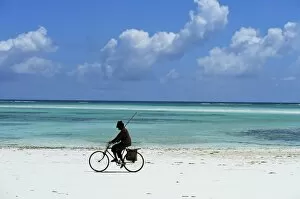 Related Images Collection: A man riding his bicycle of Kiwengwa beach, island of Zanzibar, Tanzania