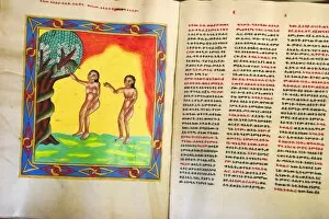 Aksum Collection: Manuscript showing Adam and Eve, church of Abuna Aftse, on site of a 6th century church