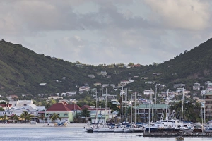 Marina and waterfront at dawn, Philipsburg, St. Maarten (St Marina and waterfront at dawn, Philipsburg, St. Maarten (St