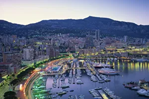 Monte Carlo Gallery: The marina, waterfront and town of Monte Carlo in the evening, Monaco, Mediterranean