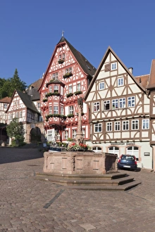 Market Square with half-timbered houses, old town of Miltenberg, Franconia, Bavaria Market Square with half-timbered houses, old town of Miltenberg, Franconia, Bavaria