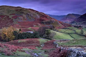 Places Of Worship Gallery: Martindale Church in autumn and distant The Nab, Martindale Common, Lake District National Park
