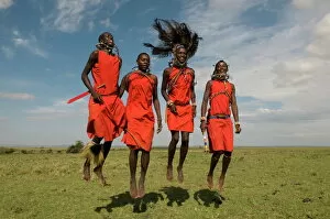 Indigenous Collection: Masai performing warrior dance, Masai Mara, Kenya, East Africa, Africa