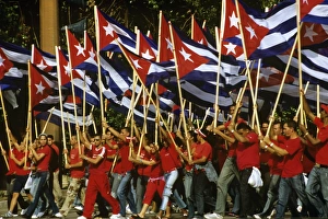 May Day marchers with Cuban flags, Plaza de la Revolucion, Havana, Cuba May Day marchers with Cuban flags, Plaza de la Revolucion, Havana, Cuba