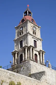 Medieval Roloi Clock Tower Print, Rhodes Old Town