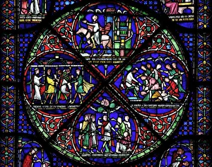 Medieval stained glass depicting the Cure of Eilward of Westoning Medieval stained glass depicting the Cure of Eilward of Westoning