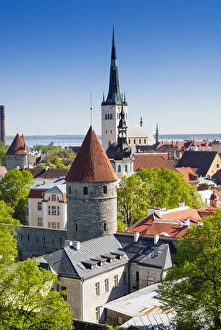 Medieval town walls and spire of St. Olavs church, Toompea hill, UNESCO World Heritage Site, Estonia, Baltic States Medieval town walls and spire of St. Olavs church, Toompea hill, UNESCO World Heritage Site, Estonia, Baltic States