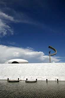 Memorial JK with the statue of Juscelino Kubitschek, designed by Oscar Niemeyer, Brasilia, Brazil, South America Memorial JK with the statue of Juscelino Kubitschek, designed by Oscar Niemeyer, Brasilia, Brazil, South America