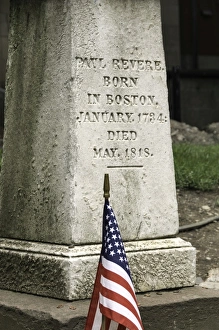 Images Dated 18th August 2011: Memorial at Paul Reveres grave in the Old Granary Burying Ground in Boston, Massachusetts