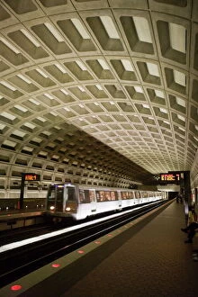 Metro Station with train, Washington D.C. United States of America, North America
