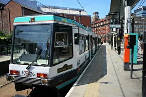 Manchester Collection: Metrolink tram at tram stop, Manchester, England, United Kingdom, Europe