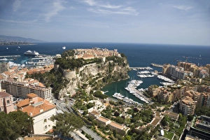 Prints of Monaco-Ville and the port of Fontvieille, Monaco, Cote d Azur, Mediterranean, Europe Monaco Prints: Monaco-Ville and Fontvieille Port Print
