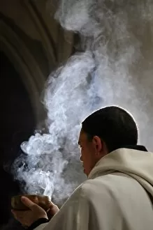 Images Dated 23rd January 2008: Monk holding an incense bowl during an Ecumenical celebration, Paris, France, Europe