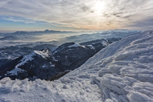Monte Cucco Park, sunrise on Apennines in winter, Umbria, Italy, Europe Monte Cucco Park, sunrise on Apennines in winter, Umbria, Italy, Europe