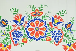 Moravian Slovacko folk design on facade of wine cellar at village of Petrov, Brnensko, Czech Republic, Europe Moravian Slovacko folk design on facade of wine cellar at village of Petrov, Brnensko, Czech Republic, Europe