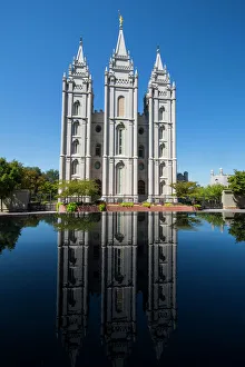 Mormon Salt Lake Temple reflecting in a little pond, Salt Lake City, Utah, United States of America, North America Mormon Salt Lake Temple reflecting in a little pond, Salt Lake City, Utah, United States of America, North America