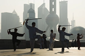 Morning exercise against the background of Lujiazui Finance and Trade zone Morning exercise against the background of Lujiazui Finance and Trade zone
