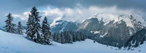 Morzine Ski Area, Snowy winter mountain landscape, Port du Soleil, Auvergne Rhone Alpes Morzine Ski Area, Snowy winter mountain landscape, Port du Soleil, Auvergne Rhone Alpes