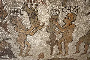 Mosaic of Abel and Cain offering presents to God on the floor of the central nave Mosaic of Abel and Cain offering presents to God on the floor of the central nave