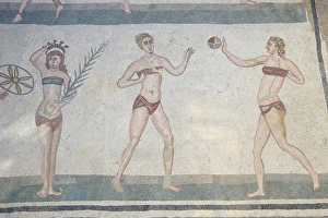 Mosaic of girls in bikinis, Villa Romana del Casale, Piazza Armerina Mosaic of girls in bikinis, Villa Romana del Casale, Piazza Armerina