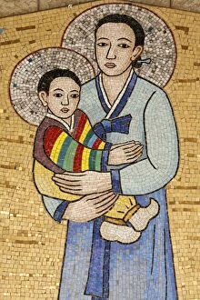 Mosaic of Korean Virgin, Annunciation Basilica, Nazareth, Galilee, Israel, Middle East