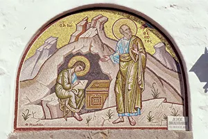 Mosaic of St. John dictating to pupil Prochorus, Cave of Apocalypse, Patmos Mosaic of St. John dictating to pupil Prochorus, Cave of Apocalypse, Patmos