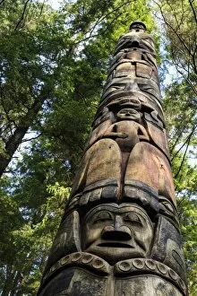 Human Likeness Collection: Mosquito Legend Pole, Tlingit totem pole, rainforest, summer, Sitka National Historic Park