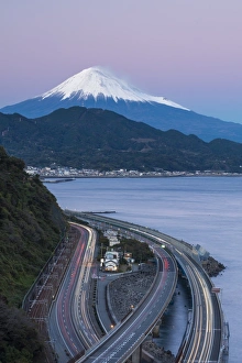 Mount Fuji and traffic driving on the Tomei Expressway, Shizuoka, Honshu, Japan, Asia Mount Fuji and traffic driving on the Tomei Expressway, Shizuoka, Honshu, Japan, Asia